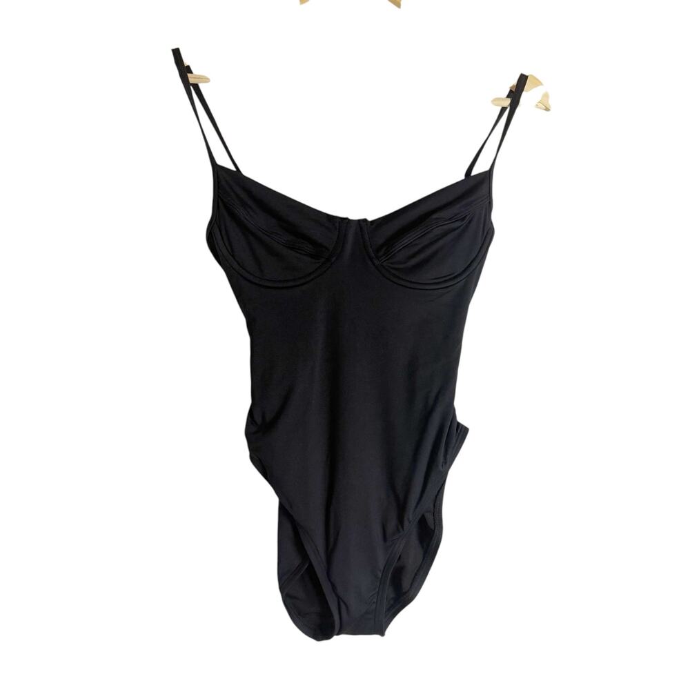 MICHAEL Michael Kors Black Underwire Gold Logo Belt One Piece Swimsuit Size 6 - Picture 3 of 13
